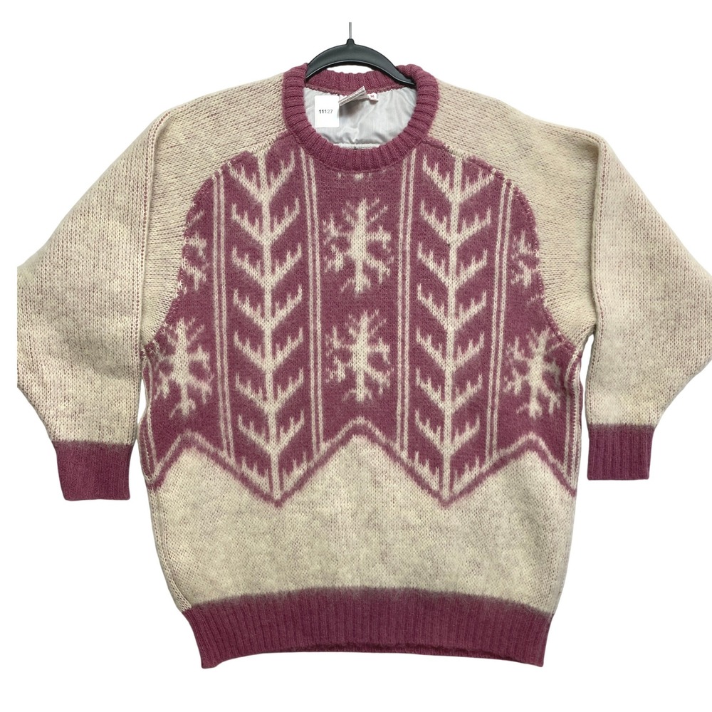 Alafoss Icewool Sweater Womens M Pink Cream Snowflake Icelandic Pure New Wool